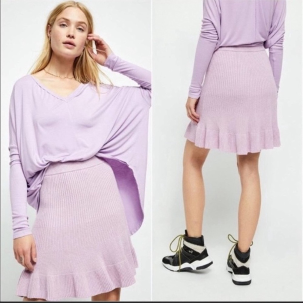 Free People Skirt Solid Gold Lilac Sweater Skirt